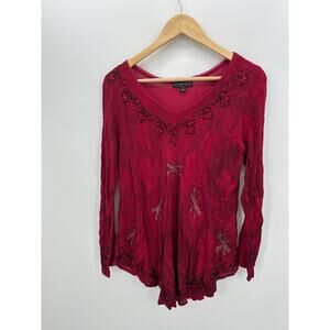 Greater Goods Womens Red Boho Long Sleeve Size S/M Embroidered Artsy Unique